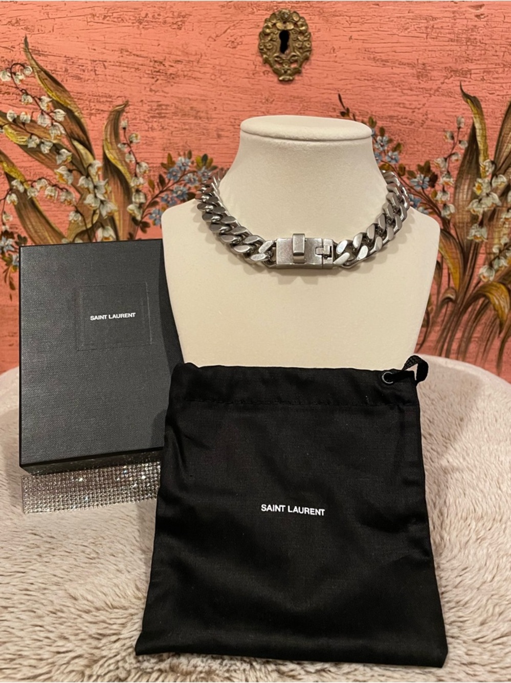 Saint Laurent Cuban Chain Necklace Silver-Tone - Picture 2 of 7